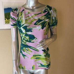 JUST CAVALLI | Brush Stroke Painted Puff Sleeve Tee Shirt